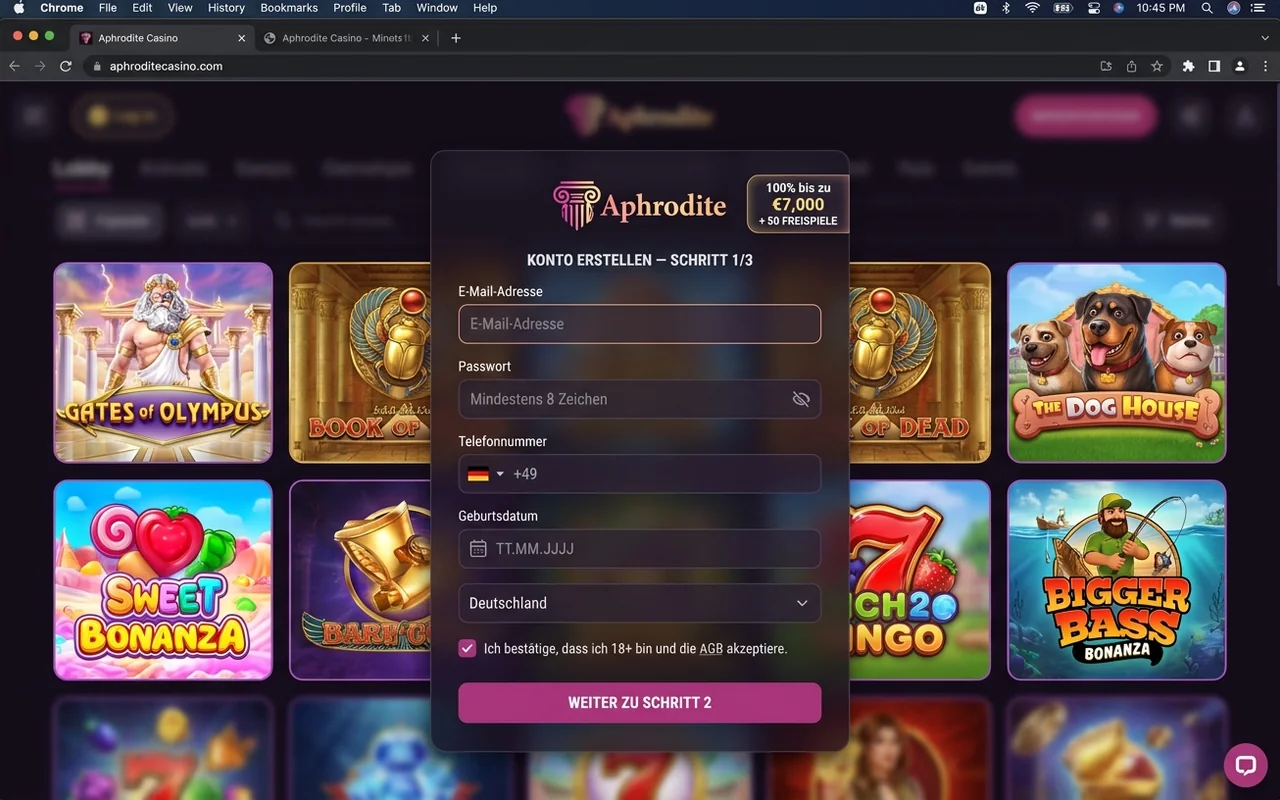 Registrierung in unter 60 Sekunden – Aphrodite